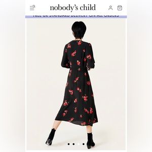 Nobody’s Child Black and Red Rose Orla Wrap Midi Dress